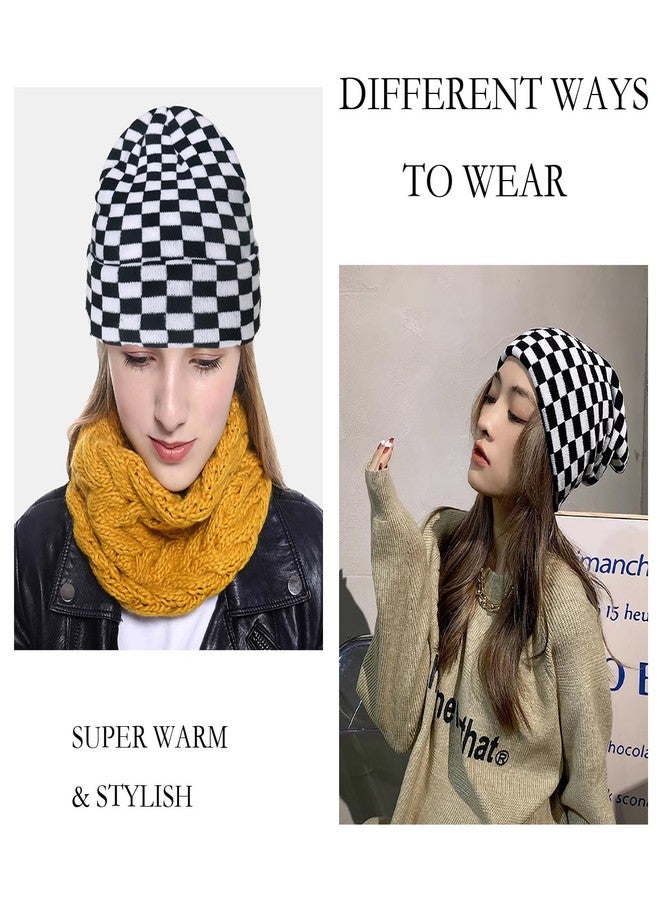 Piewag Checkered Beanie Winter Hats for Womens Mens Thick Knitted Soft Warm Slouchy Skull Cap Y2k Beanie - Image 2